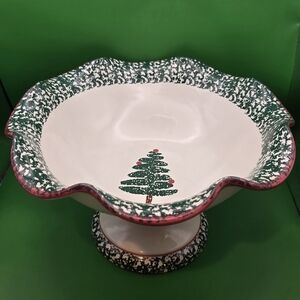 Furio Christmas Tree Compote Bowl Pedestal Ruffle Centerpiece 1997 Italy
